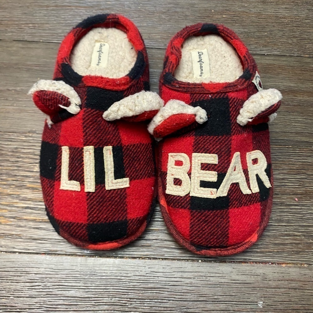Dearfoams Kids and Toddlers Lil Bear Baby Bear Christmas Holiday slippers 13-1